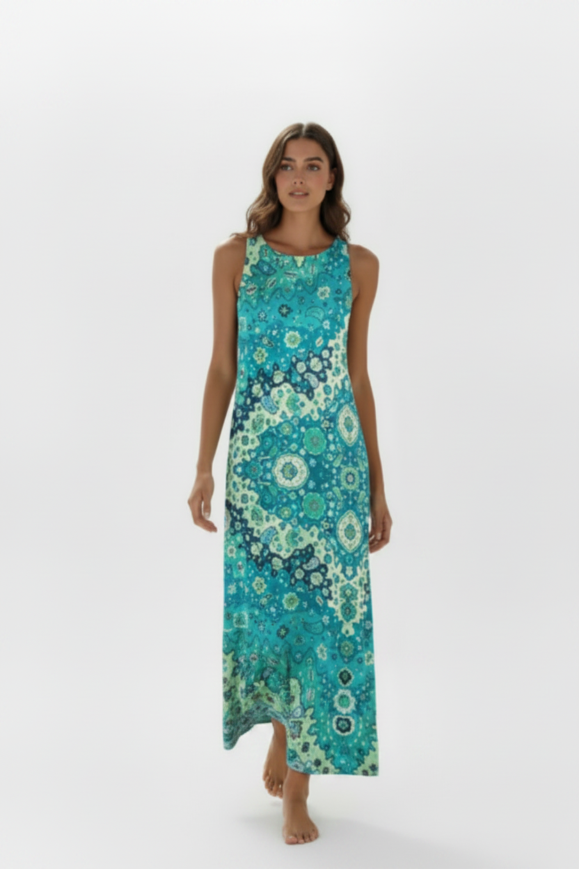 Vestido turquesa - descalza caminando